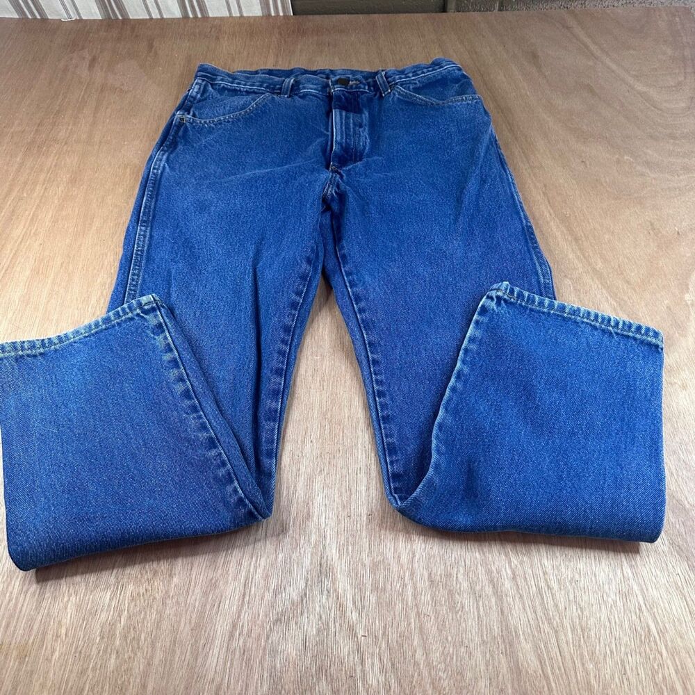 Rustler Men’s Workwear Jeans 34x32 Heavy Denim Blue Straight Leg Fall Ready